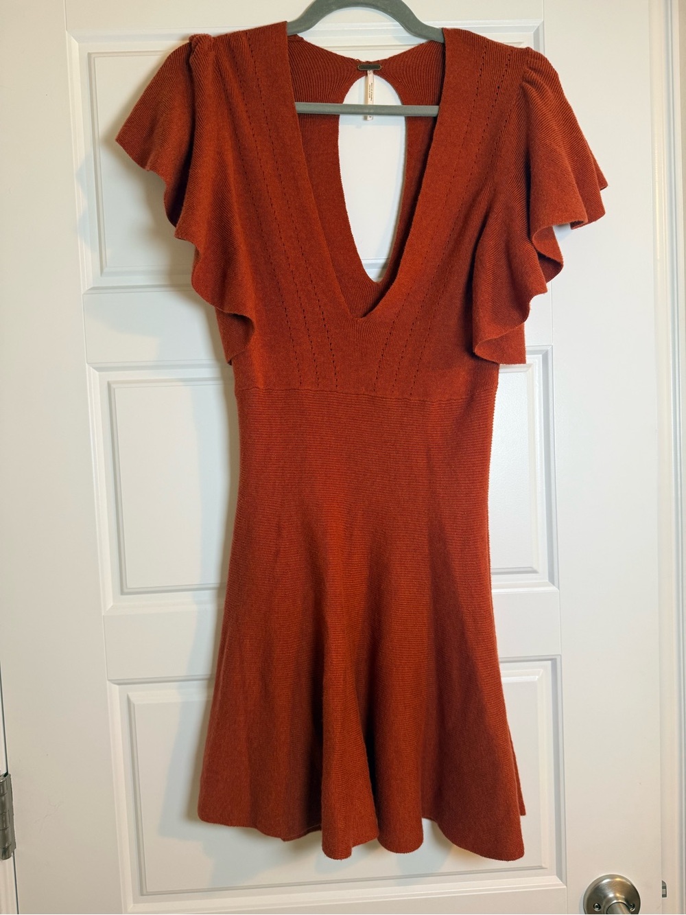 Free People Rust Orange Knit Mini Dress, XS